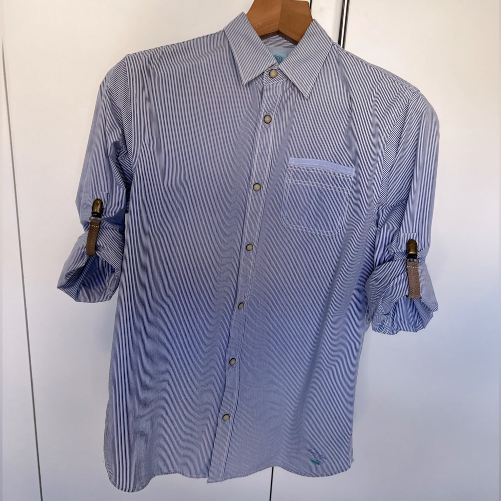 Scotch & Soda Blue Pearl Snap Long Sleeve Shirt - Size M